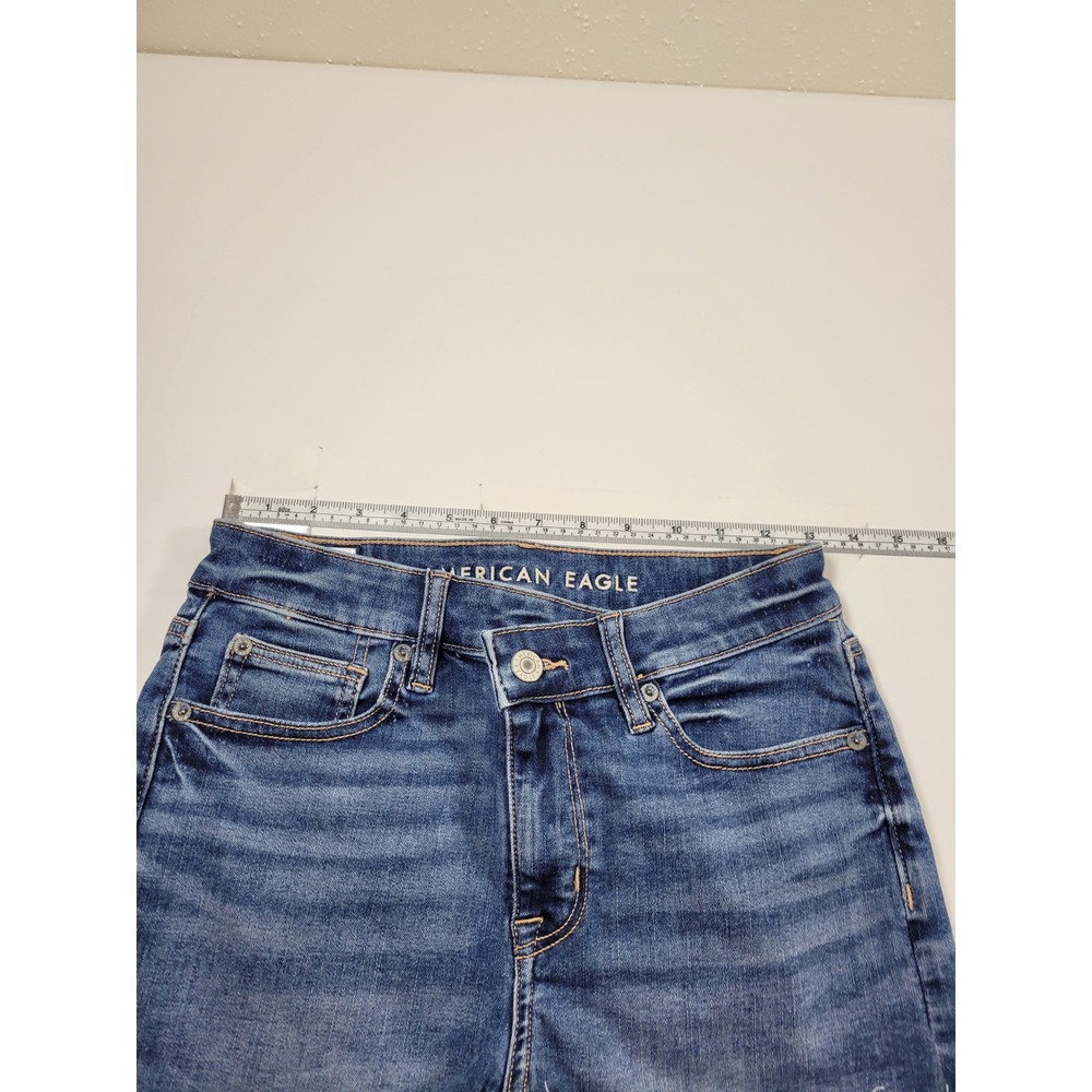American Eagle High-Rise Shortie Women 2 Blue Excellent Denim Stretch Shorts - Picture 3 of 9